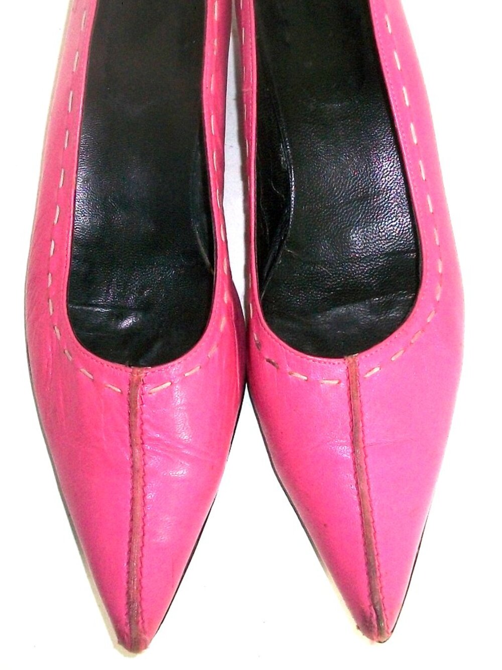 John Fluevog Vtg Eco-Friendly Handmade Pink Leather Pointy Flats 39.5M 9.5M
